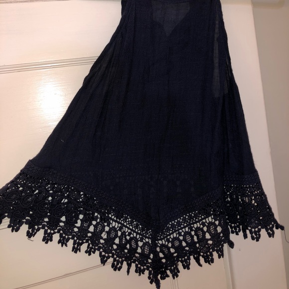 NAVY BLUE FLOWY HALTER TOP W/ LACE BOTTOM - Picture 2 of 6